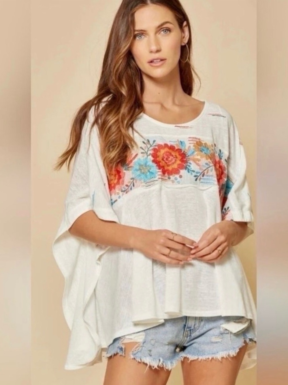 Savannah Jane Embroidered Knit Swing Top/Poncho Boho M/L